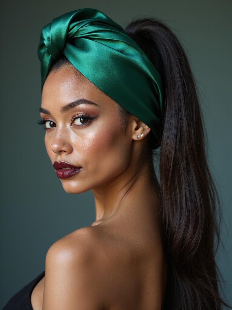 chic ponytail with hair wrap