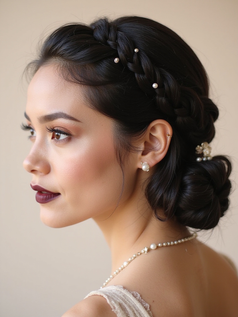 elegant braided low bun