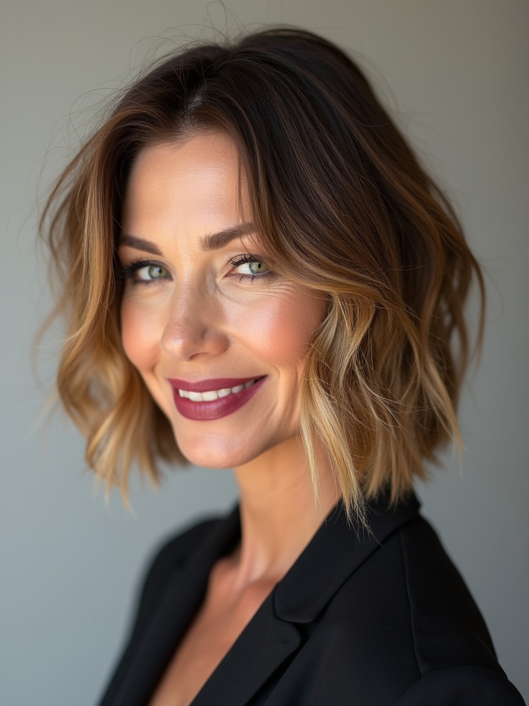 layered lob with highlights