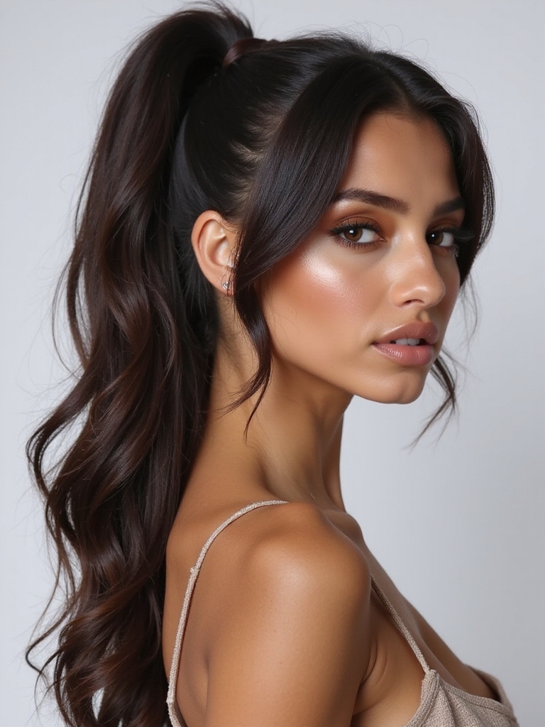 layered sleek ponytail volume