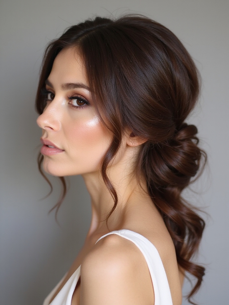 romantic low bun waves