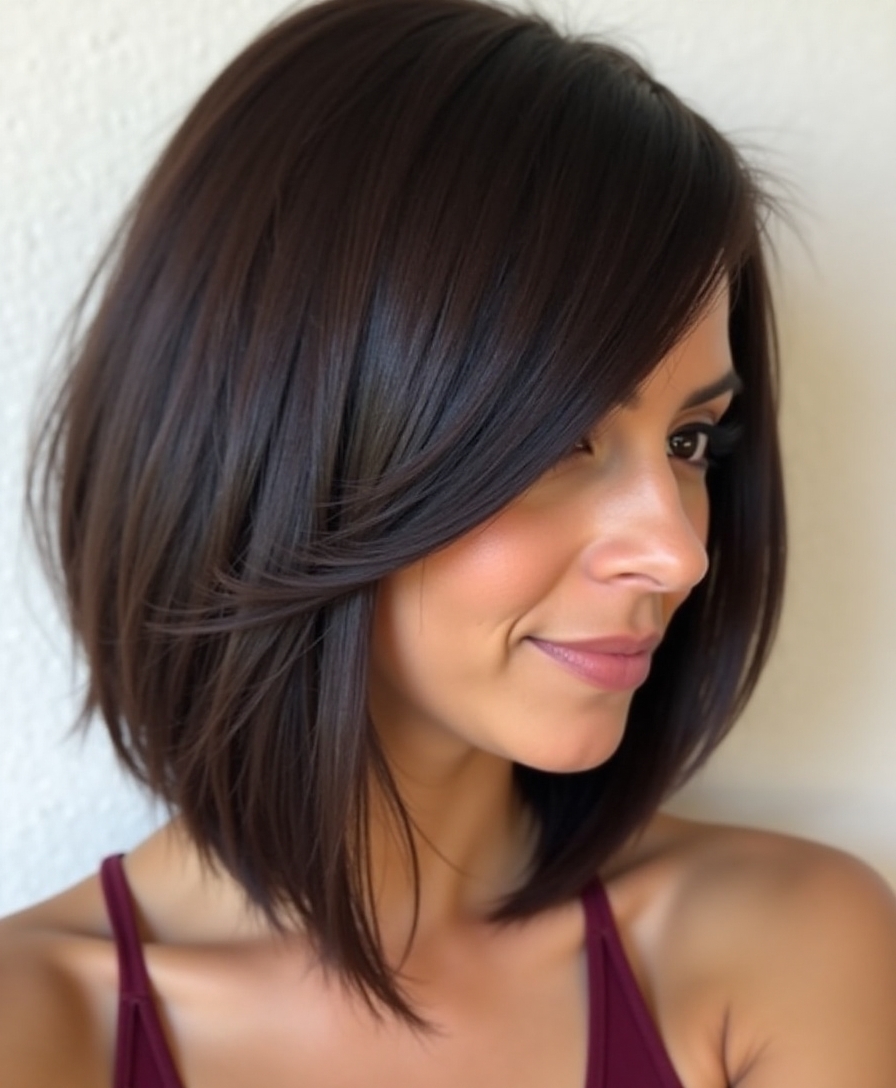 sleek bob side part