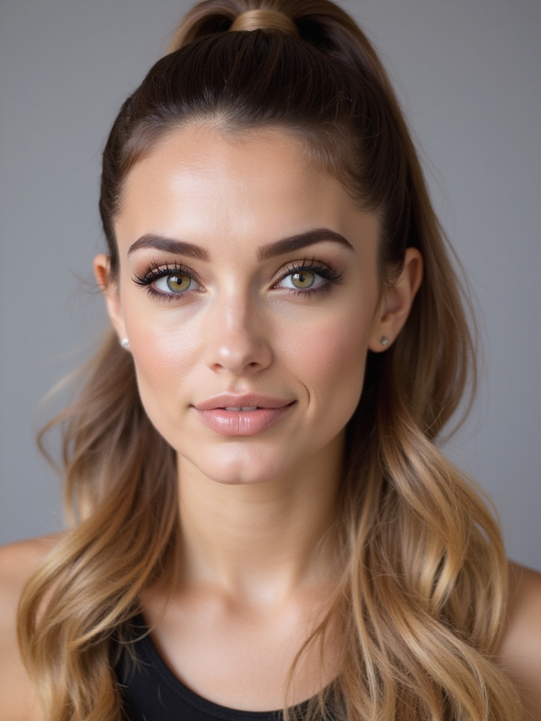 sleek ponytail with highlights
