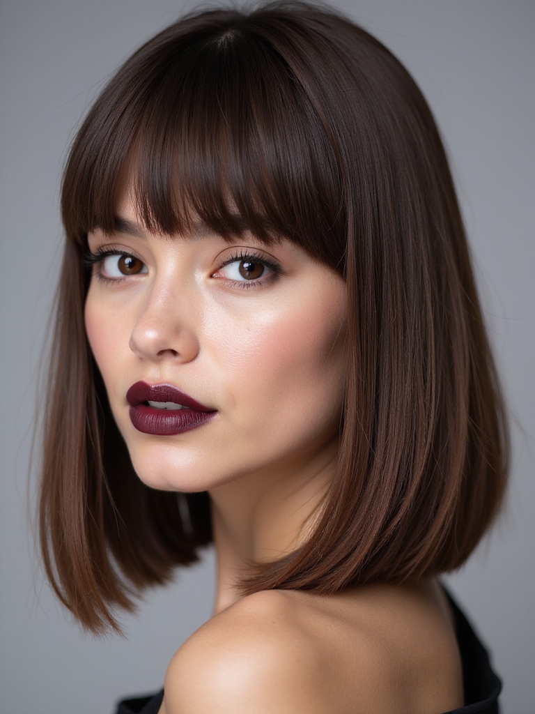 sleek straightened lob styling