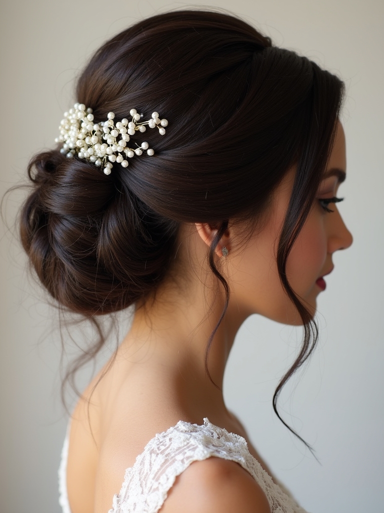 sophisticated twisted pearl updo