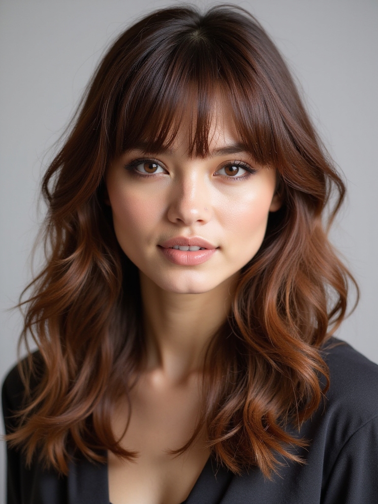 stylish layered curtain bangs