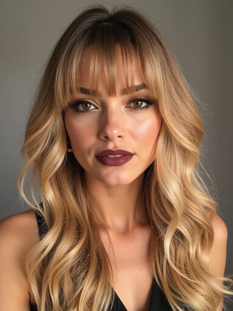 accessorized golden curtain bangs