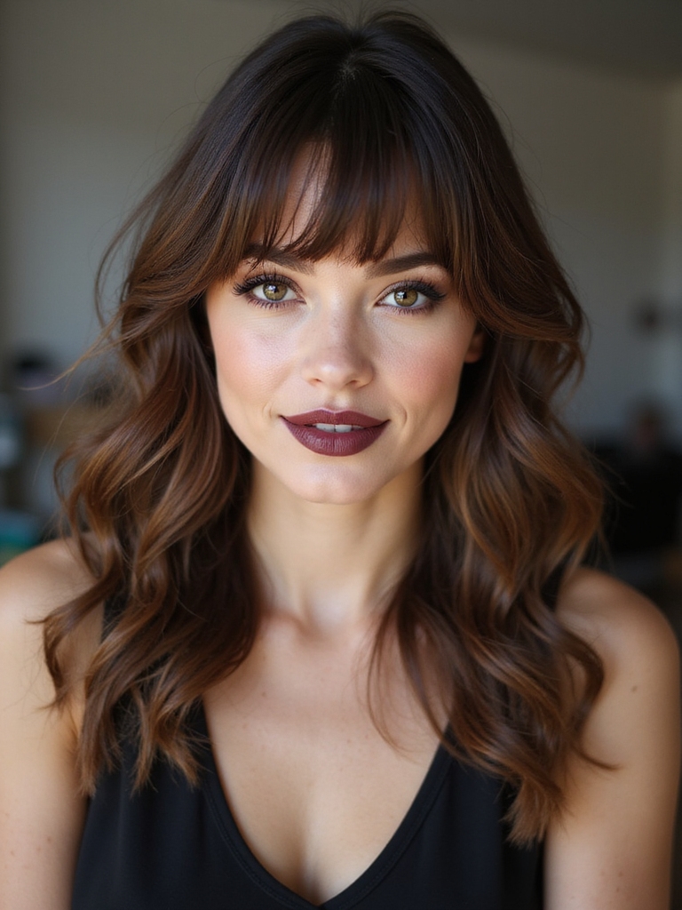 air dried swooped curtain bangs