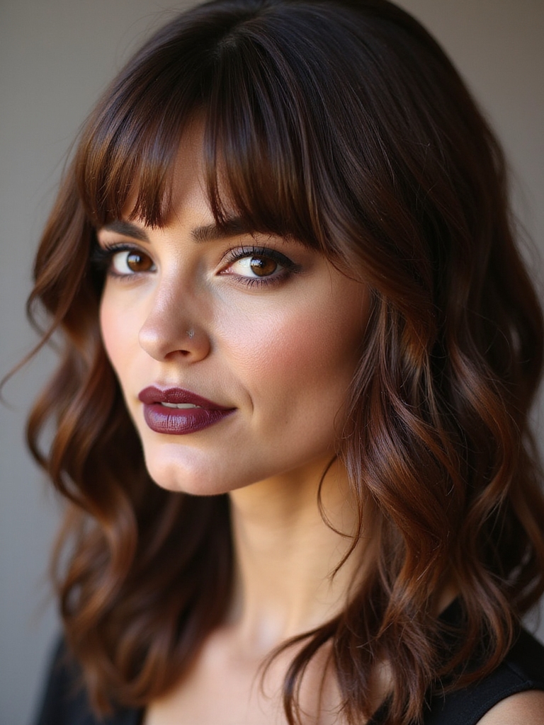 angled bangs emphasizing cheekbones subtly