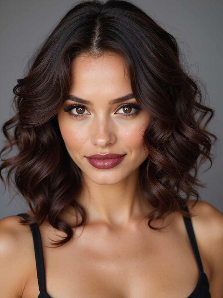 asymmetrical curly lob styling