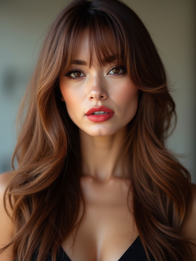 balanced long hair with side bangs