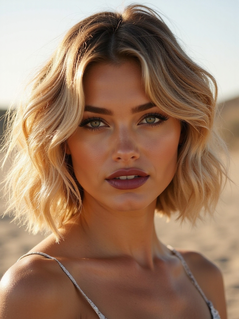 beachy tousled bob with bangs