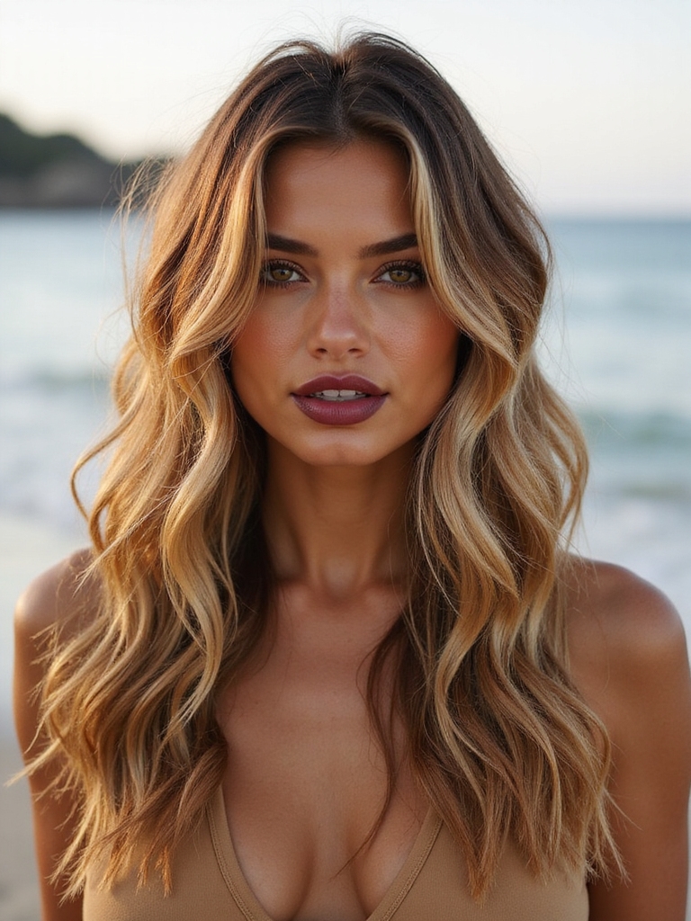 beachy waves with bangs