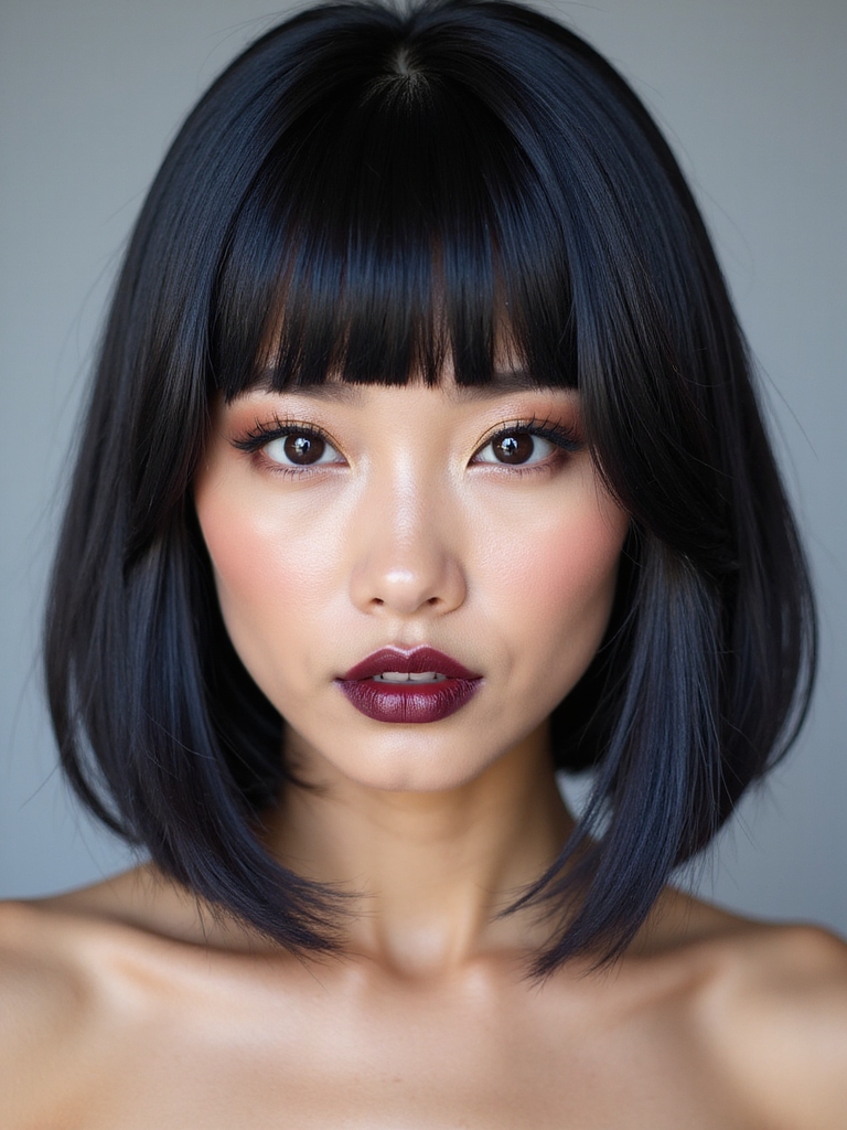 blunt asymmetric side bang bob