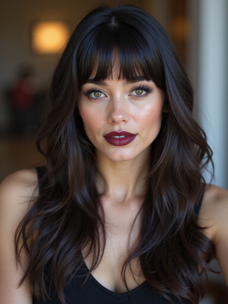 blunt baby bangs sleek hair