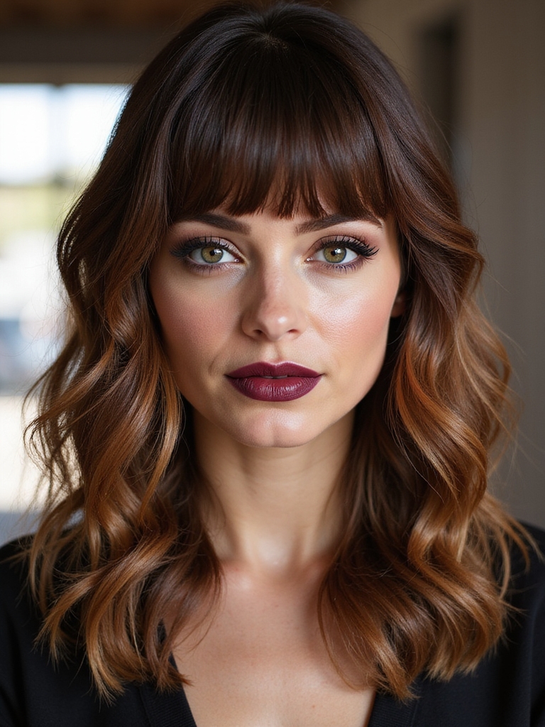 blunt bangs textured mid length