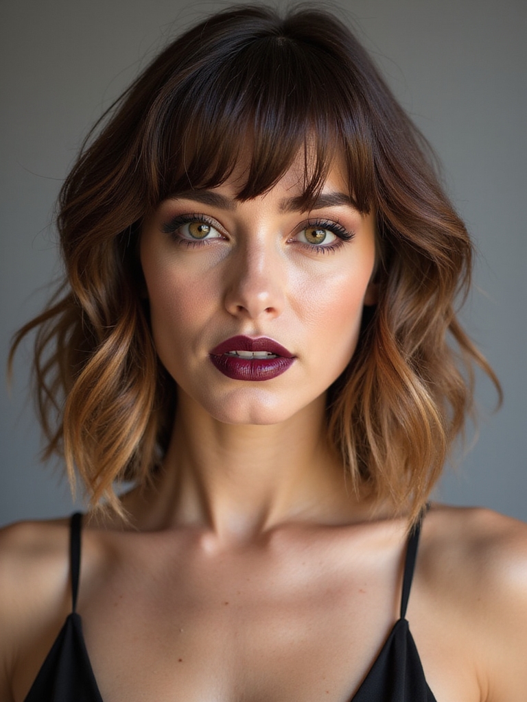 blunt edged wolfcut with fringe