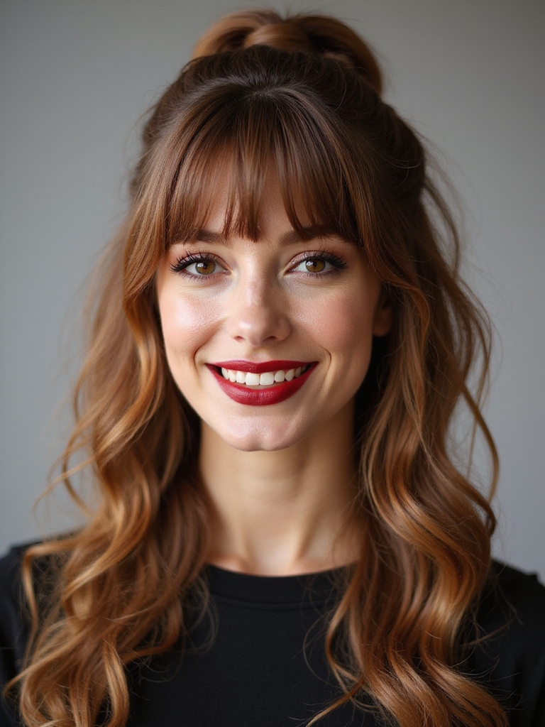 blunt fringe bubble ponytail