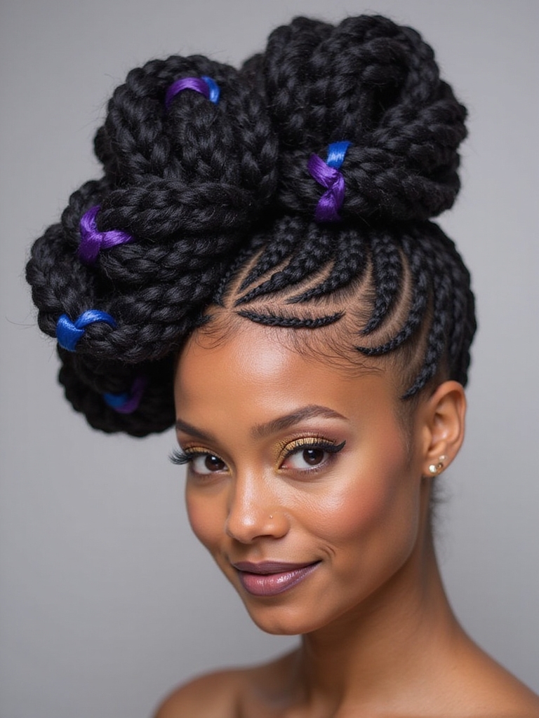 bold colored box braid updo