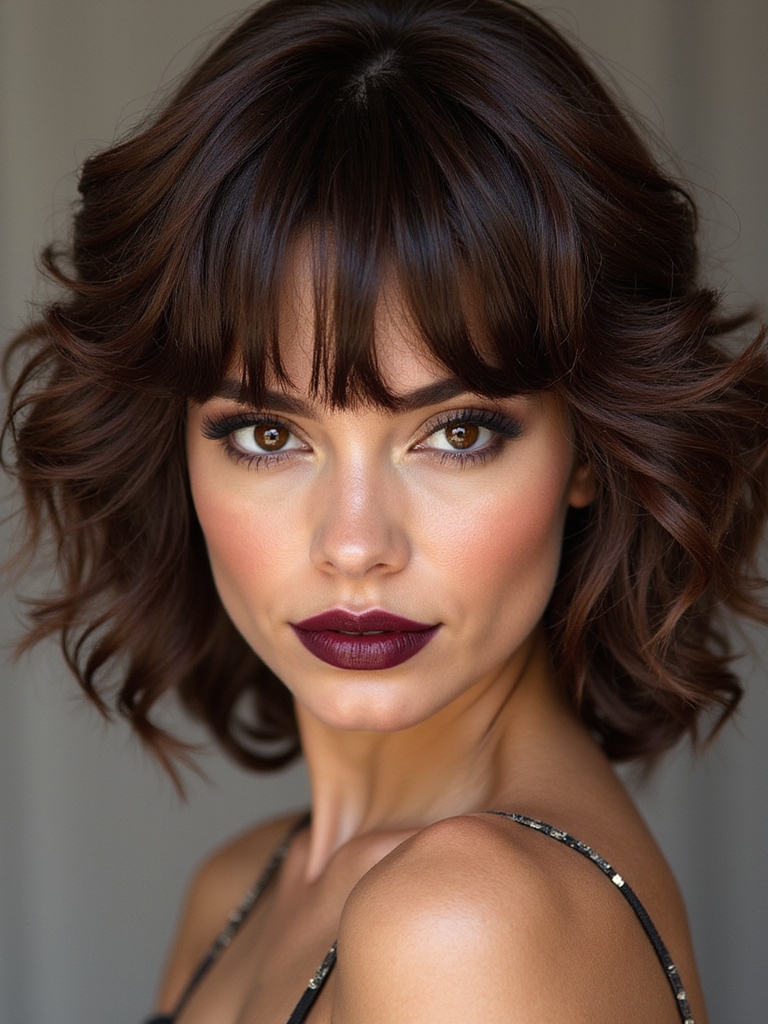 bold face framing curly fringe