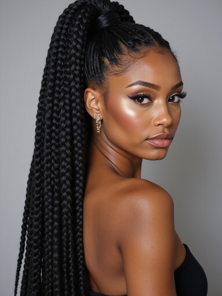 bold sleek high ponytail braids