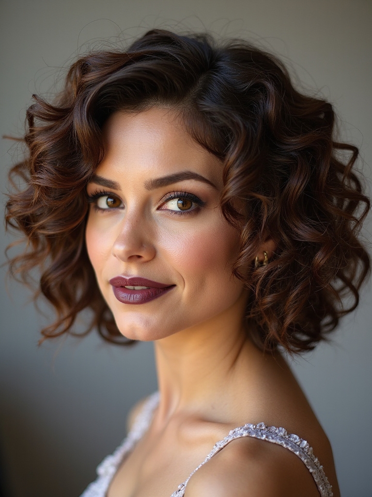 bouncy shaped bob for curls