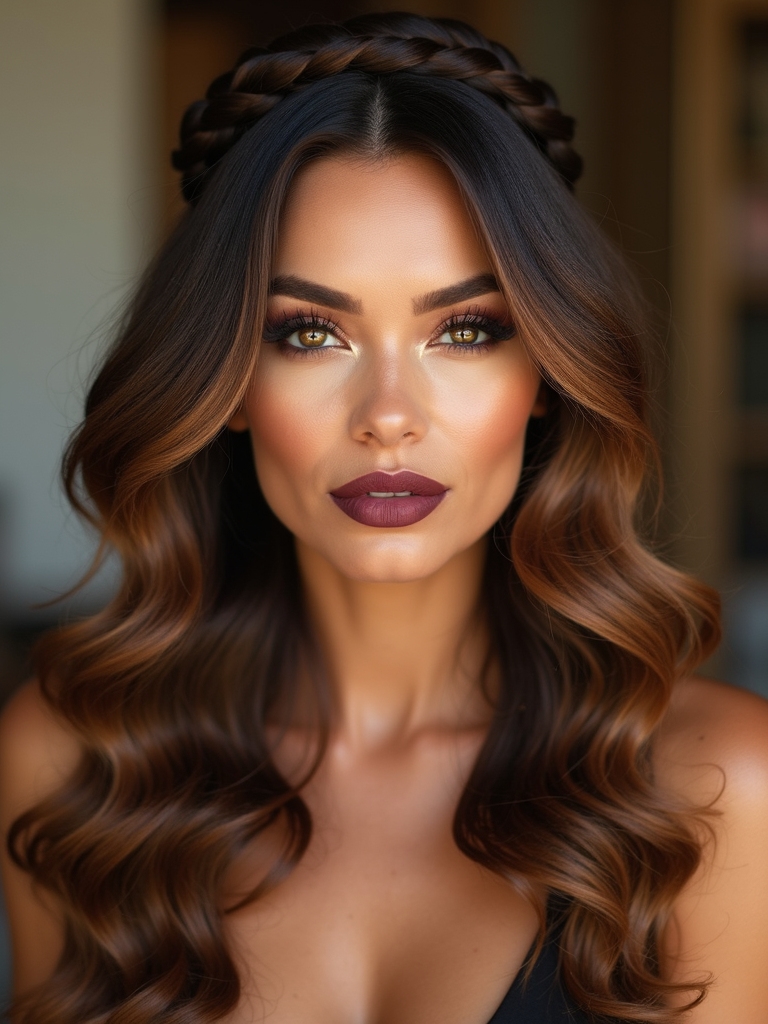 braided half up romantic crown