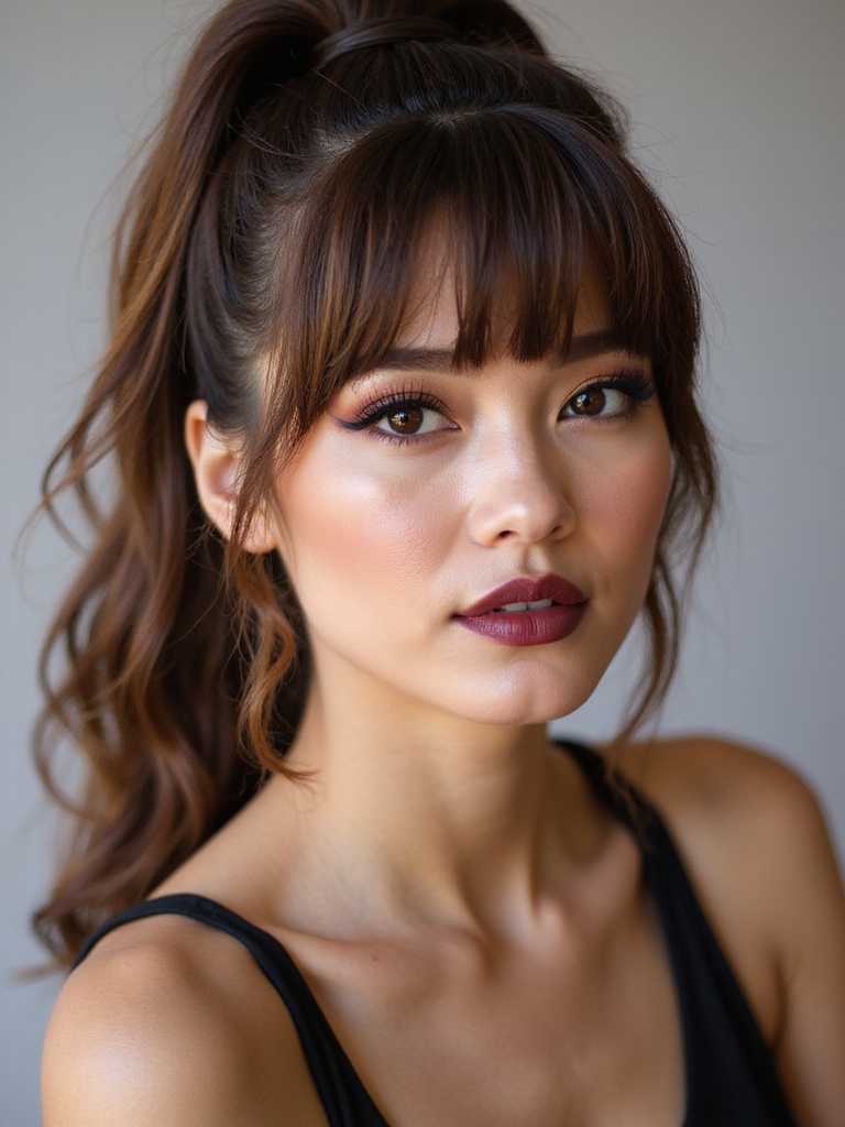 braided ponytail with micro bangs