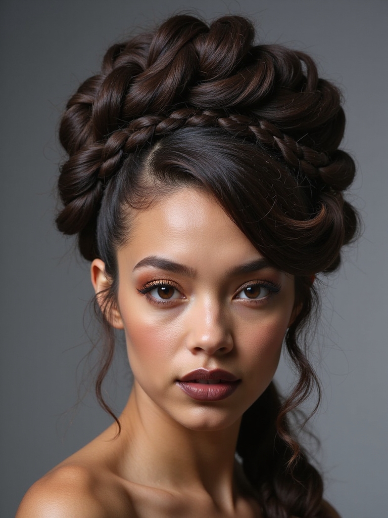 braided updo with bangs