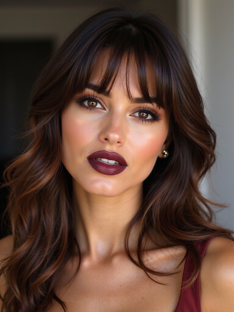celebrity inspired wispy brown bangs