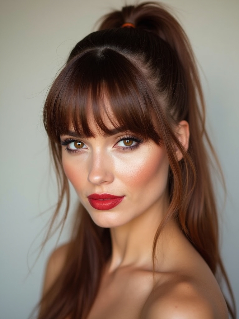chic easy ponytail with bangs