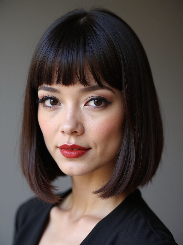 chic jaw length bob with bangs