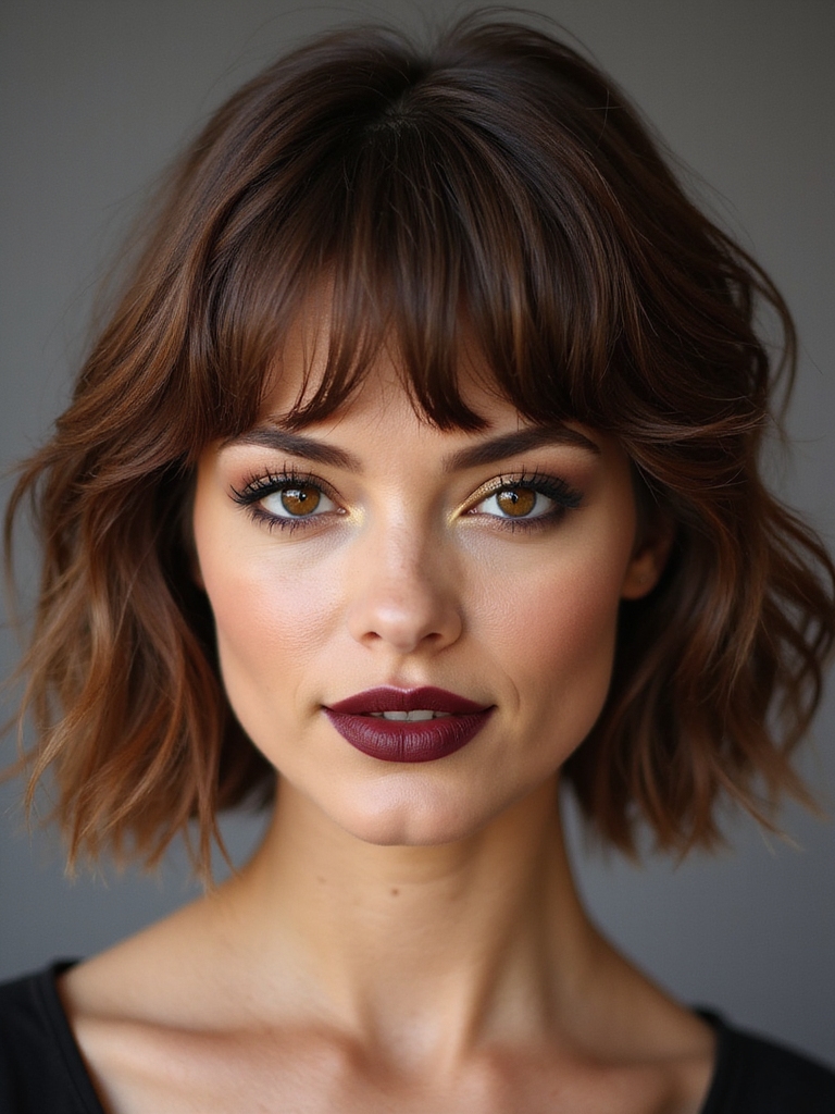 choppy textured short sidebangs