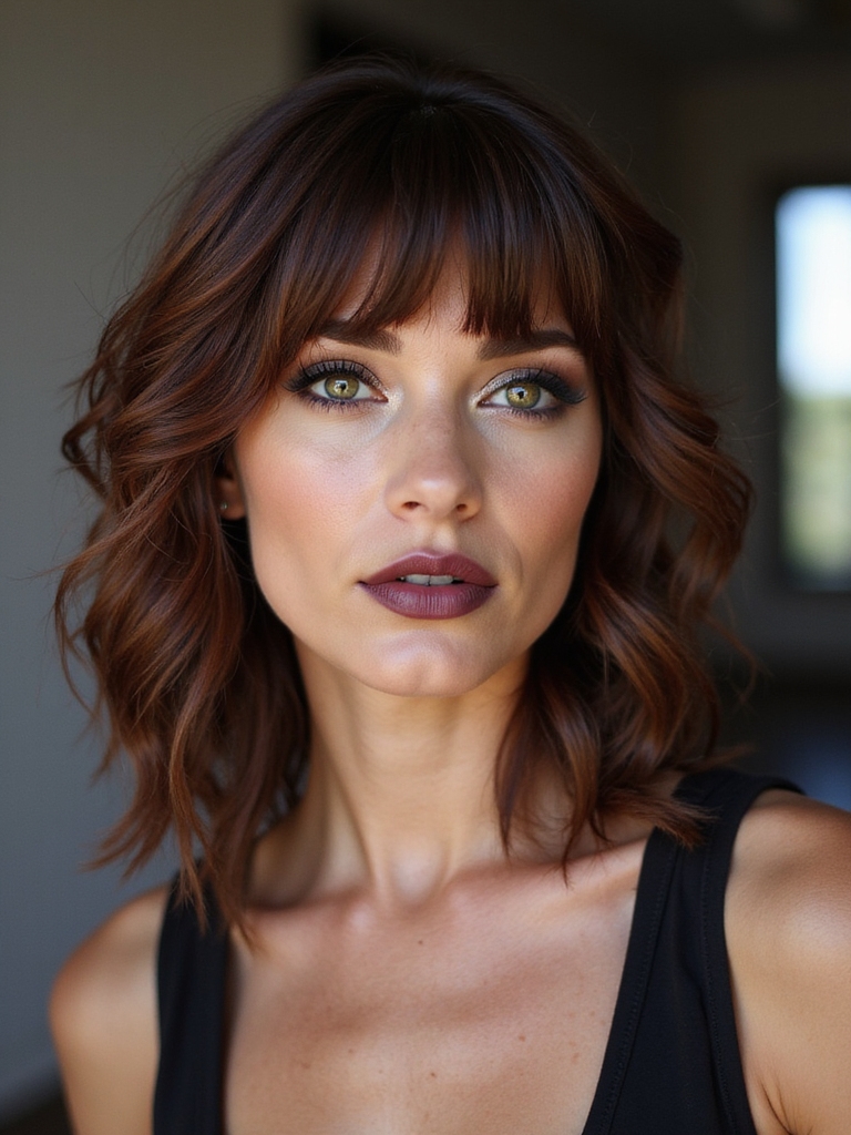 choppy textured side swept bangs