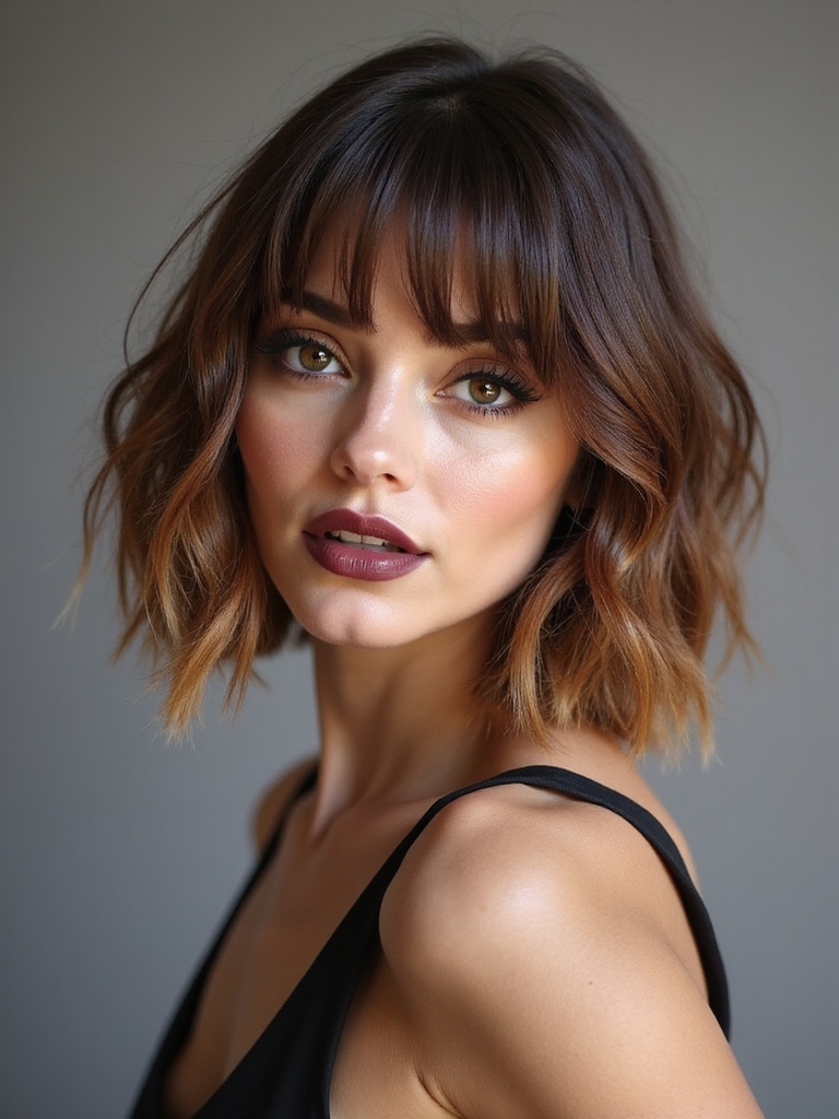 collarbone length layered lob with bangs