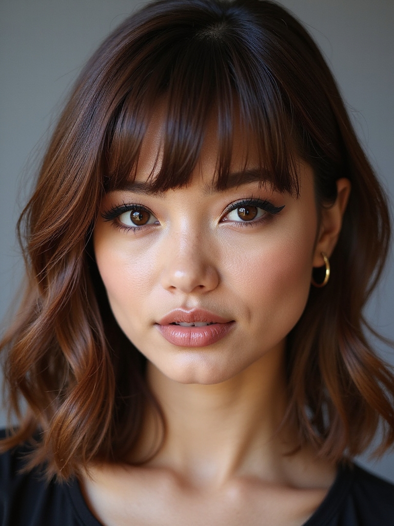crisp blunt side part bangs