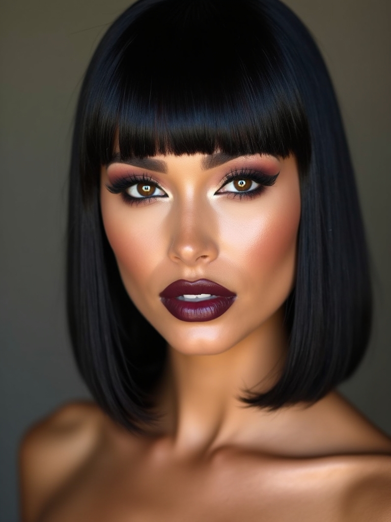 crisp sleek wolfcut with bangs