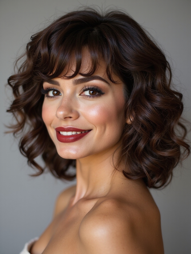 curl friendly layered bob bangs
