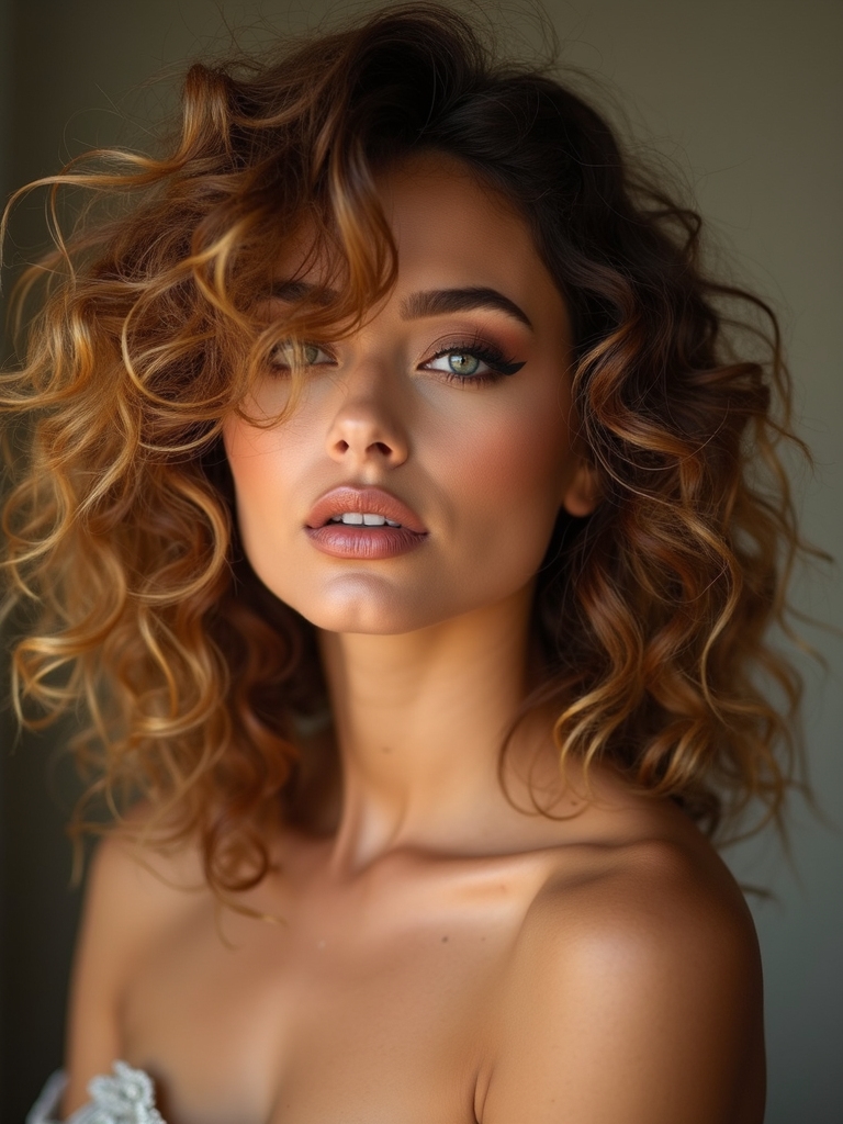curly face framing wispy bangs