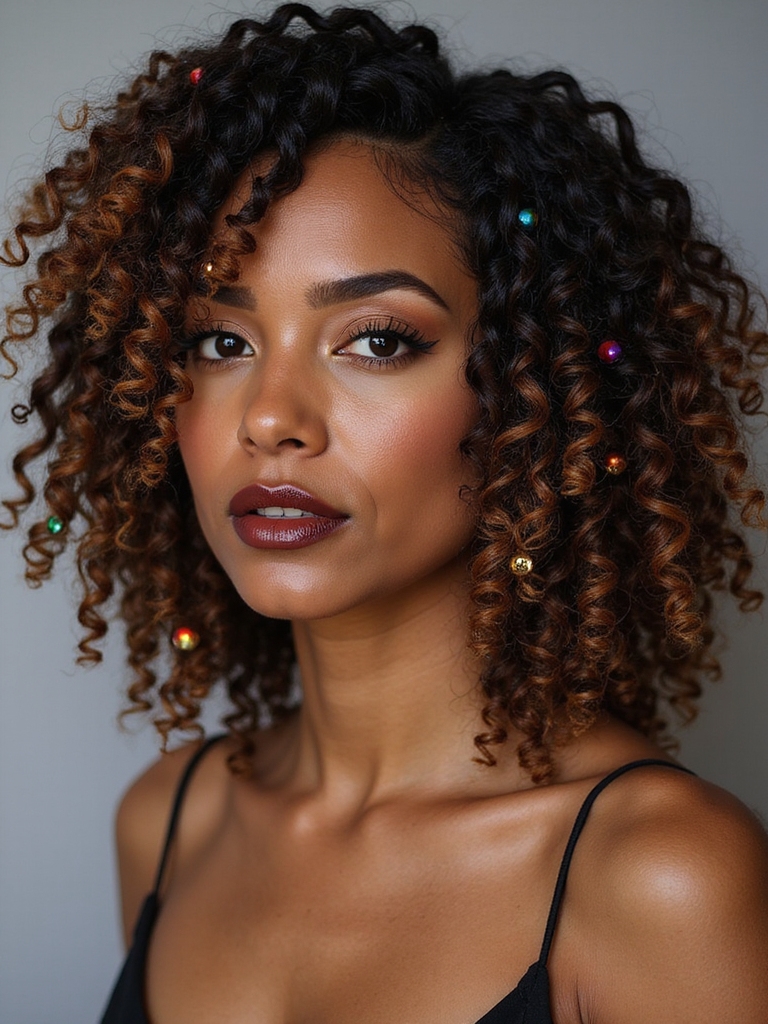 curly locs with beads