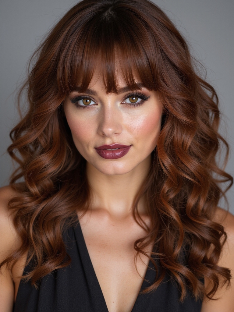 curtain bangs complement loose waves