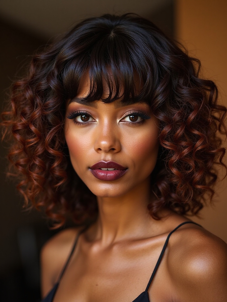 curtain bangs enhance curly texture