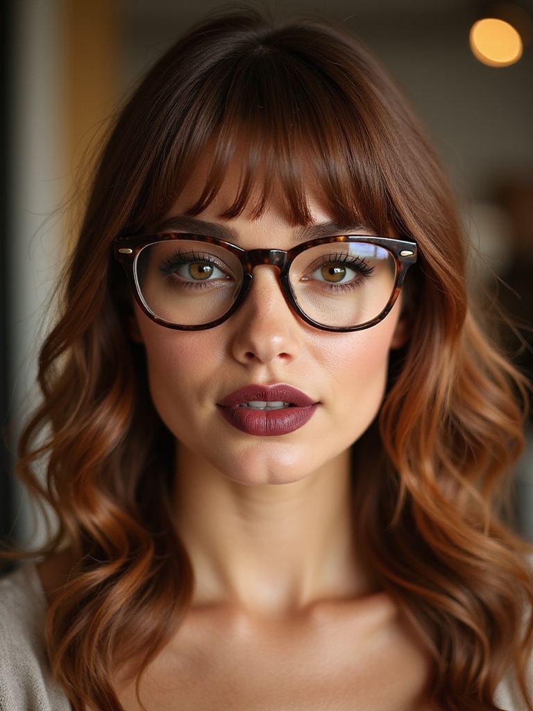 curtain bangs paired with glasses