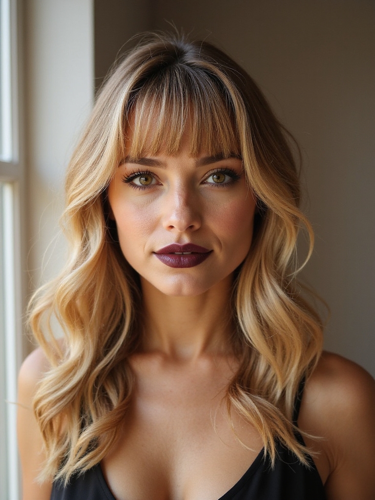 curtain mini bangs beachy waves