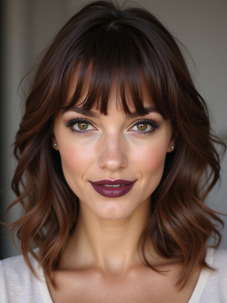 curved mini bangs soften features