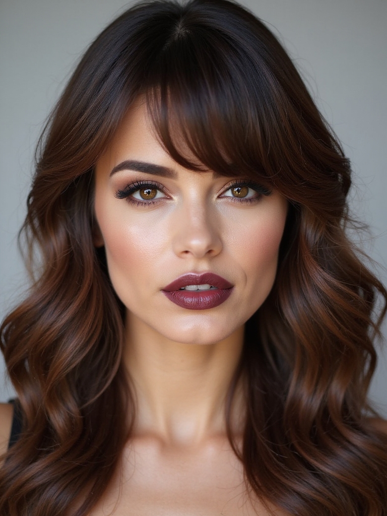 deep side parted long fringe