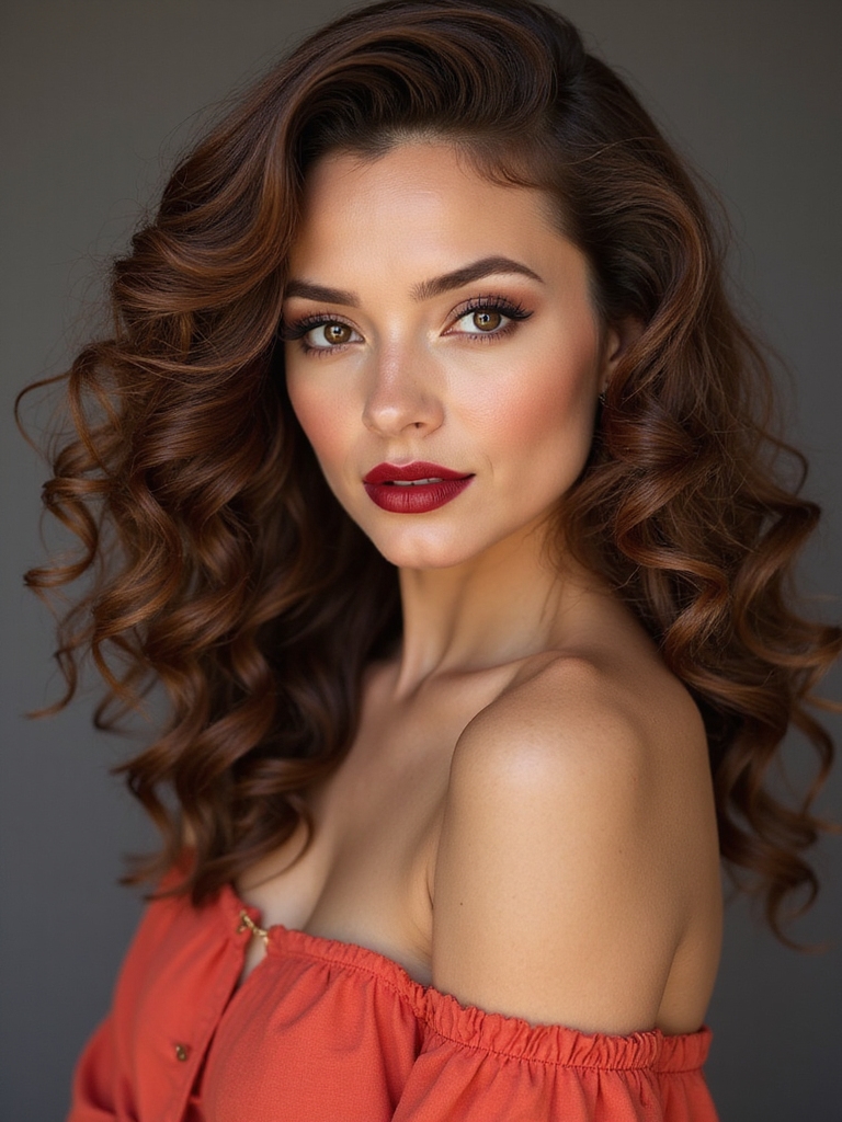 deep side parted swept curls