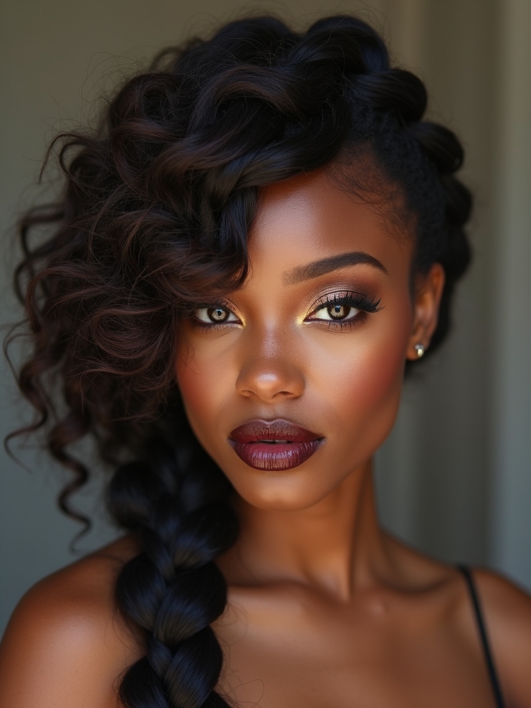 deep side swept textured braids