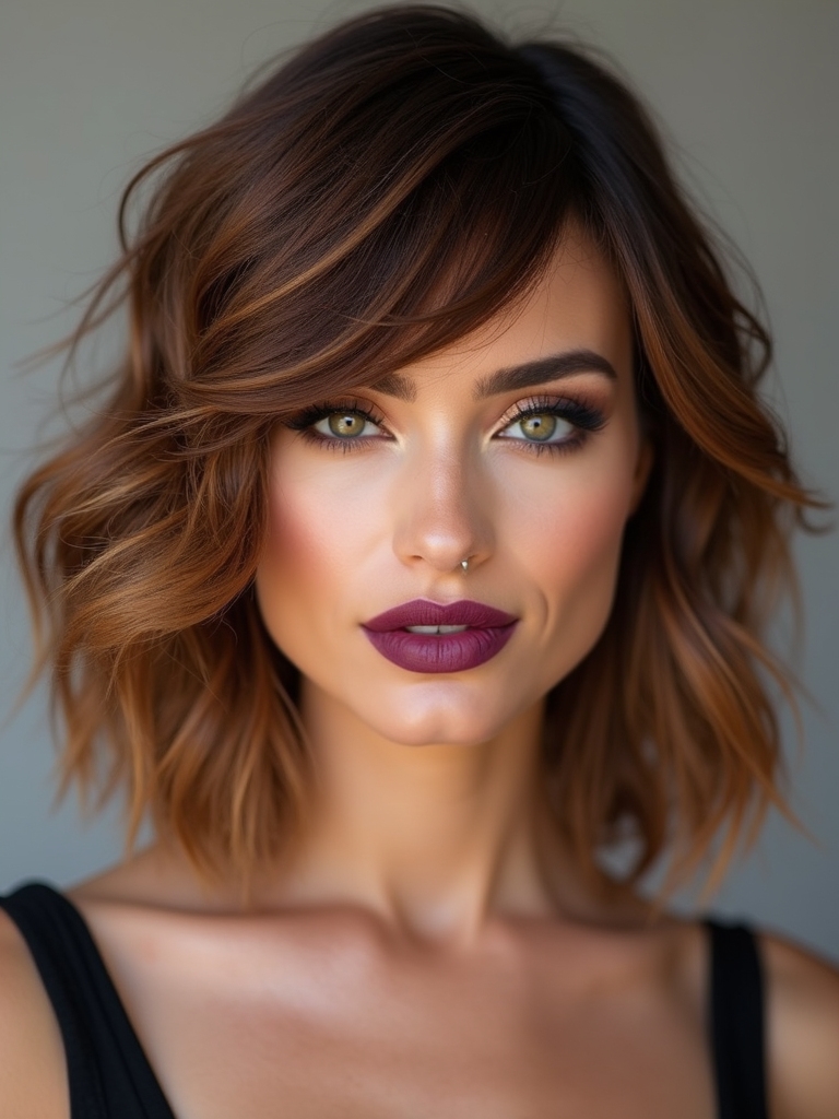 edgy asymmetrical textured sidebangs