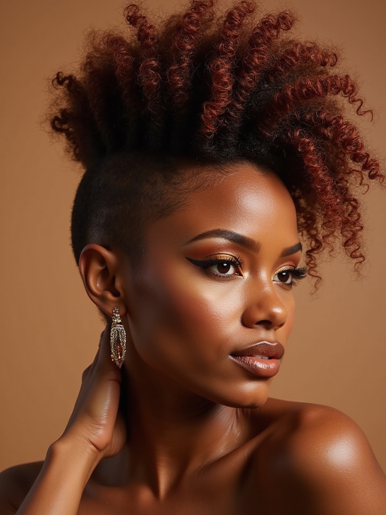 edgy voluminous curly fauxhawk